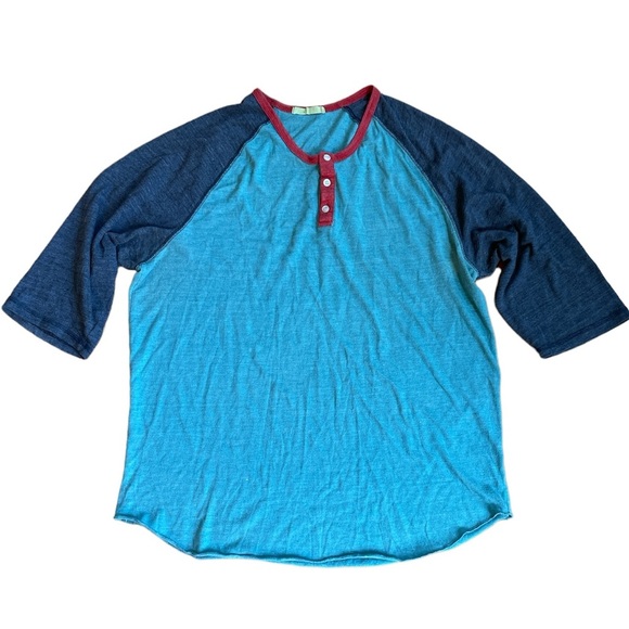 Alternative Other - Alternative 3/4 Sleeve Two Tone Henley Tee Blue Burnout Cotton Soft Trendy GUC